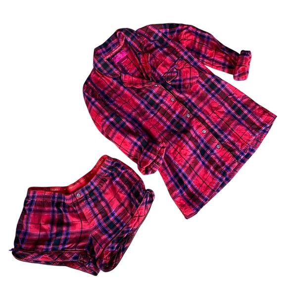EUC Victoria’s Secret Plaid Pajama Short Set Red, Pink Purple Flannel Size XS - Picture 1 of 4